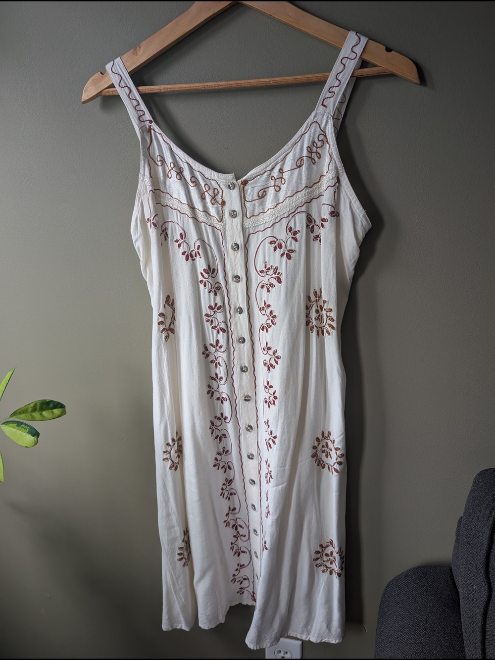 White Embroidered Button-Front Summer Beach Dress